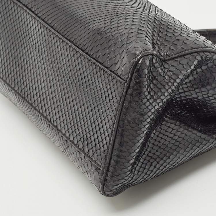 Pre Owned Fendi Black Python Mini Peekaboo Top Handle Bag