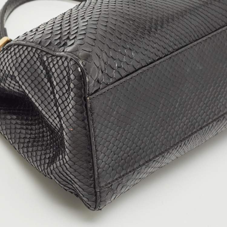 Pre Owned Fendi Black Python Mini Peekaboo Top Handle Bag