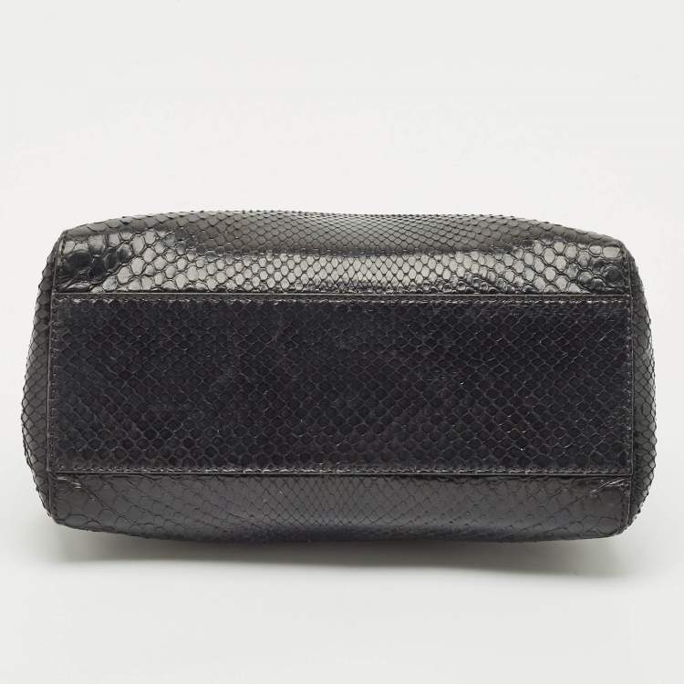 Pre Owned Fendi Black Python Mini Peekaboo Top Handle Bag