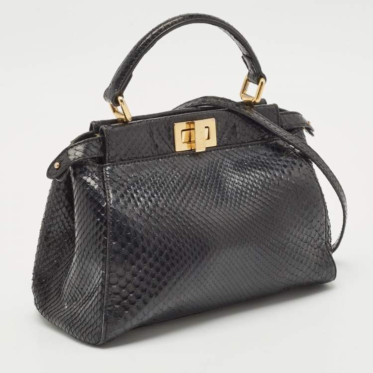Pre Owned Fendi Black Python Mini Peekaboo Top Handle Bag