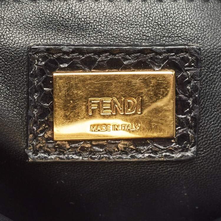 Pre Owned Fendi Black Python Mini Peekaboo Top Handle Bag