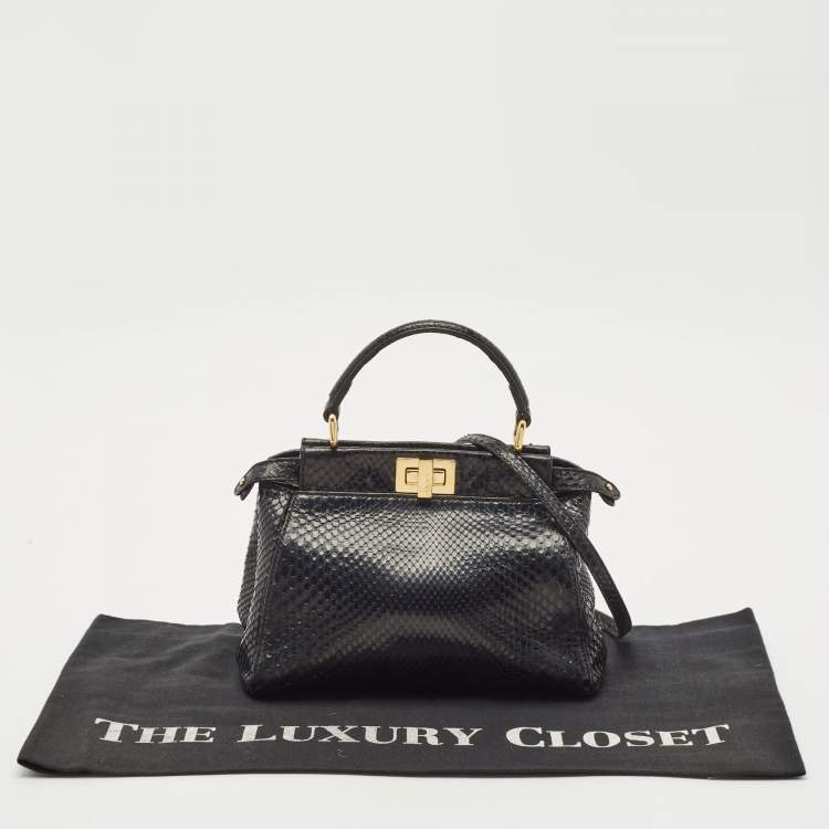 Pre Owned Fendi Black Python Mini Peekaboo Top Handle Bag