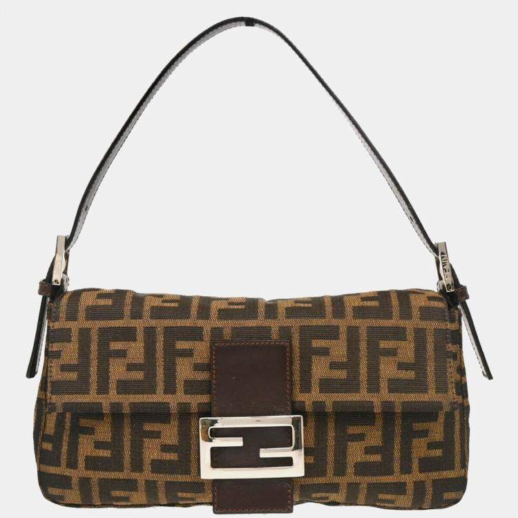 Pre Owned Fendi Brown Zucca Baguette Handbag 