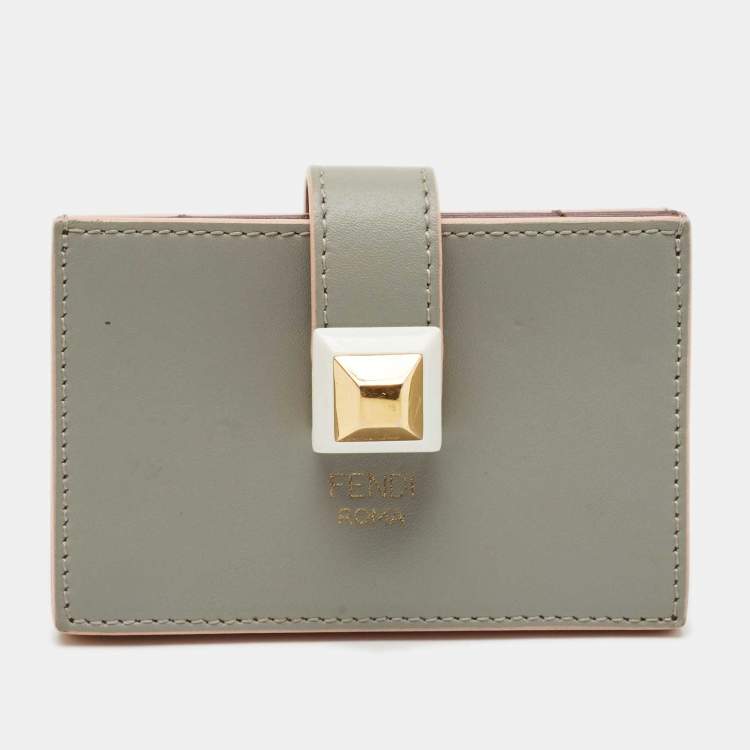 Pre Owned Fendi Grey/Peach Leather Accordion Card Case