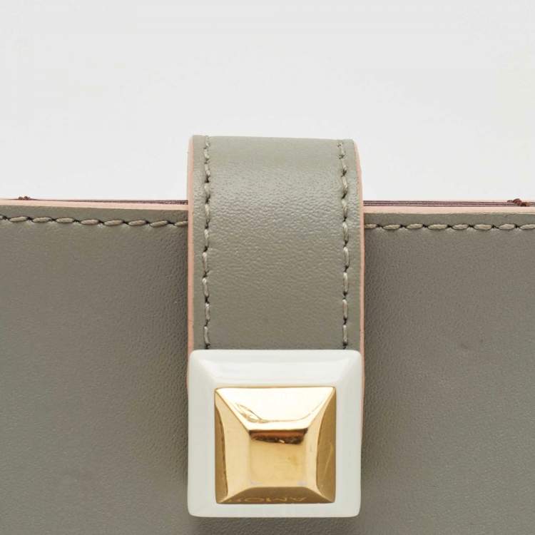Pre Owned Fendi Grey/Peach Leather Accordion Card Case