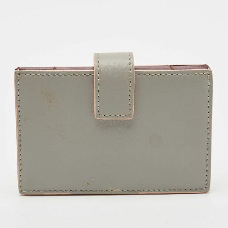 Pre Owned Fendi Grey/Peach Leather Accordion Card Case