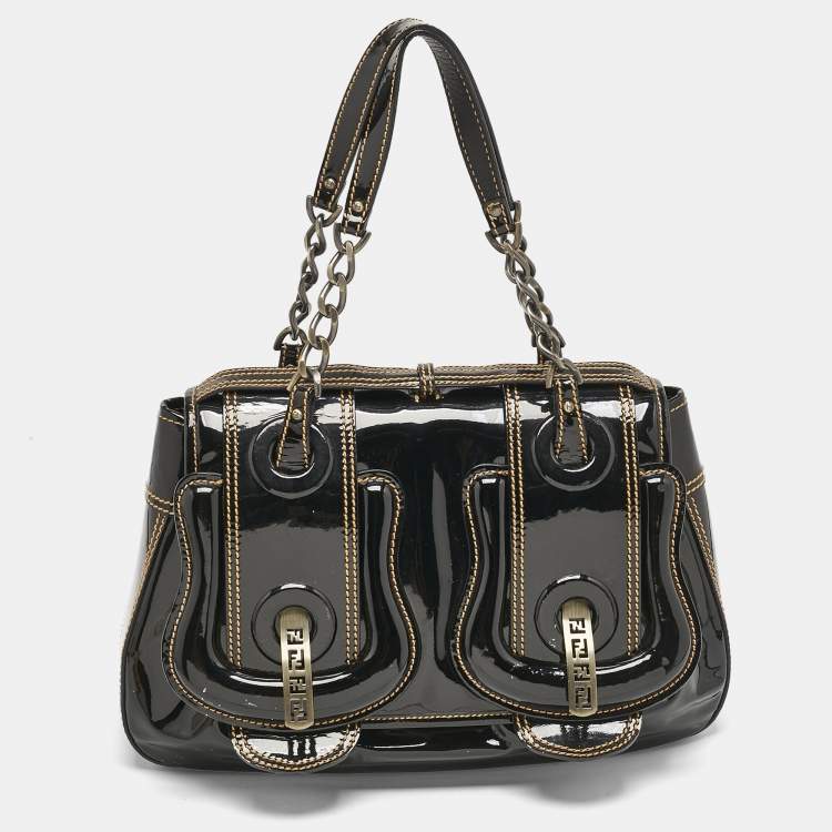 Pre Owned Fendi Black patent Leather B Shoulder Bag