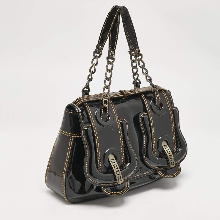 Pre Owned Fendi Black patent Leather B Shoulder Bag