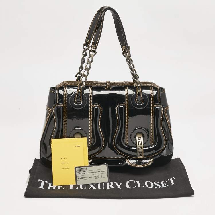 Pre Owned Fendi Black patent Leather B Shoulder Bag