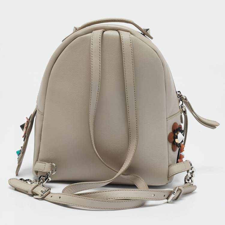 Pre Owned Fendi Grey Leather Mini Flowerland Backpack