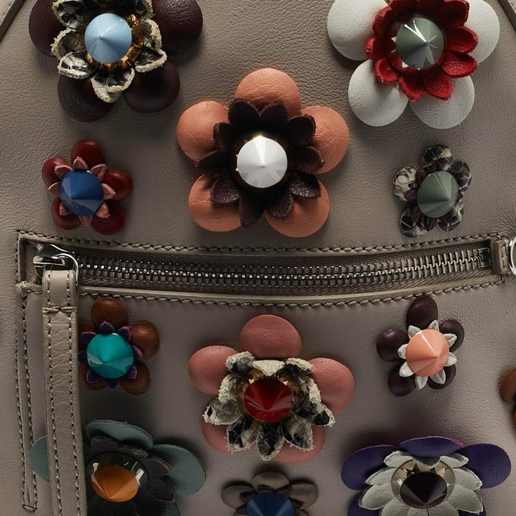 Pre Owned Fendi Grey Leather Mini Flowerland Backpack