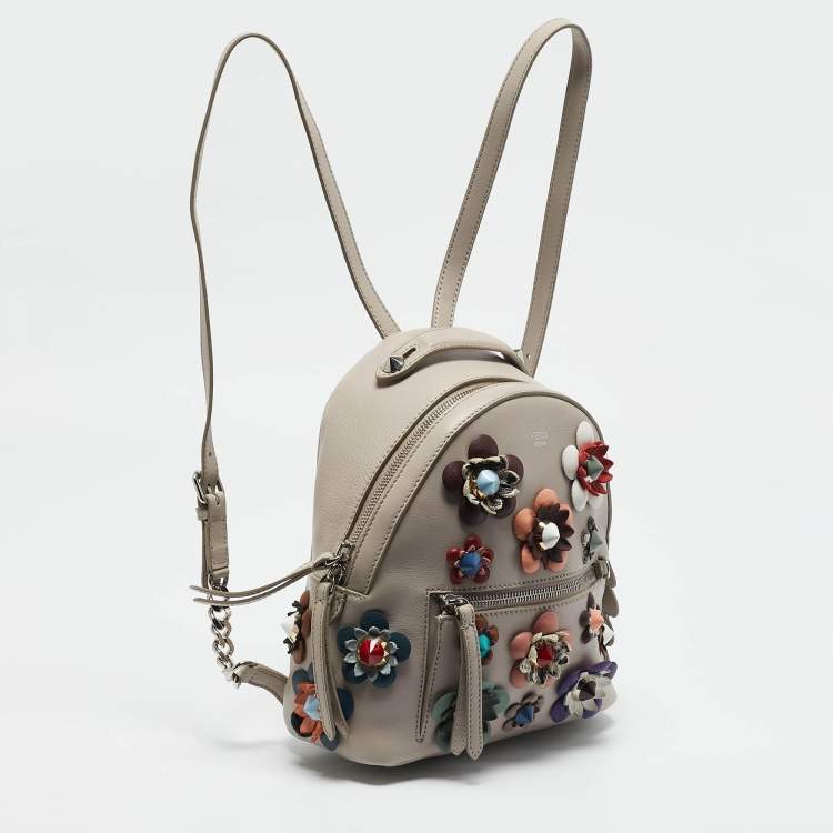 Pre Owned Fendi Grey Leather Mini Flowerland Backpack
