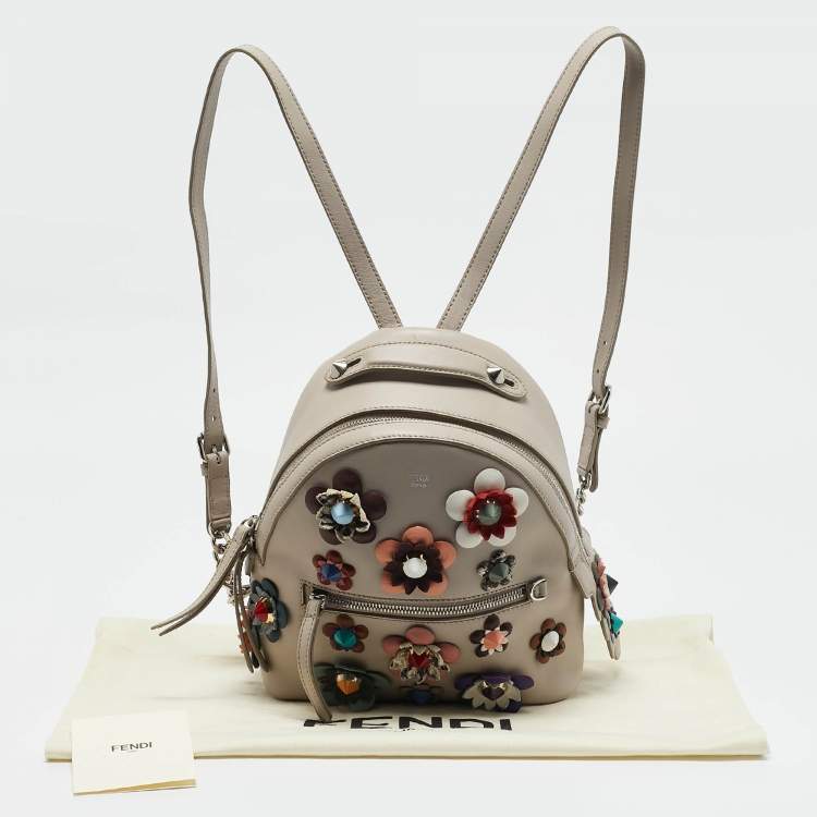 Pre Owned Fendi Grey Leather Mini Flowerland Backpack