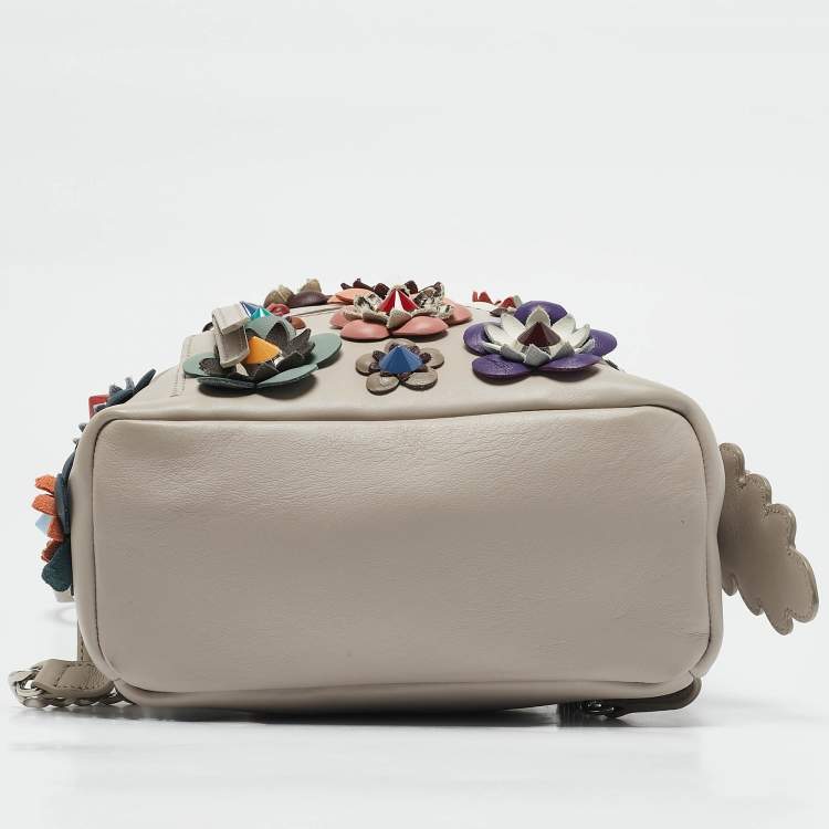 Pre Owned Fendi Grey Leather Mini Flowerland Backpack
