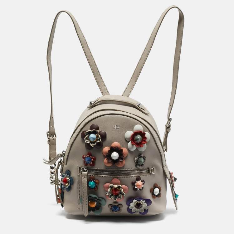 Pre Owned Fendi Grey Leather Mini Flowerland Backpack