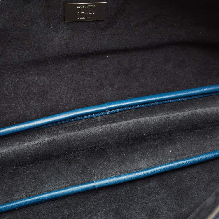Pre Owned Fendi Blue Leather Large Baguette Chain Shoulder Bag