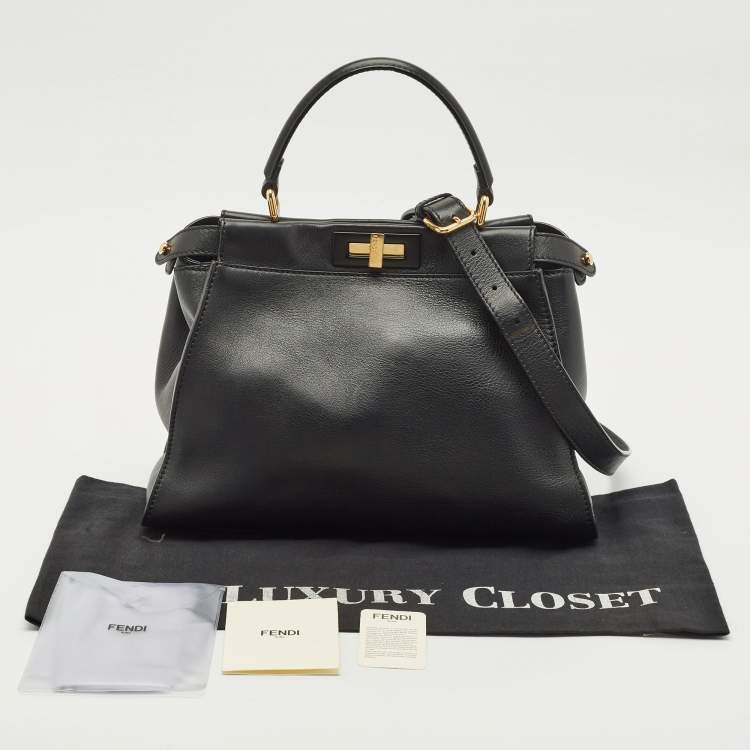 Pre Owned Fendi Black Leather Medium Peekaboo Top Handle Bag