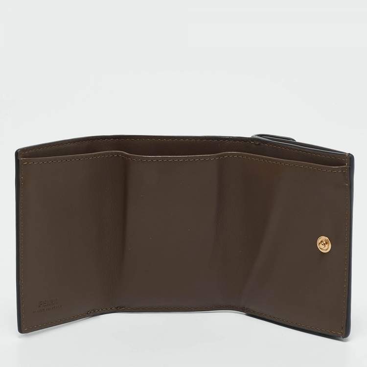 Pre Owned Fendi Tobacco/Black Zucca Leather Micro F Trifold Wallet
