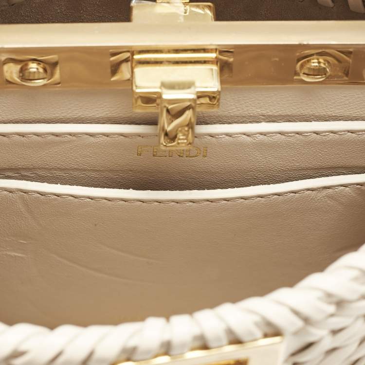Pre Owned Fendi Light Beige Braided Leather Petite Peekaboo ISeeU Top Handle Bag