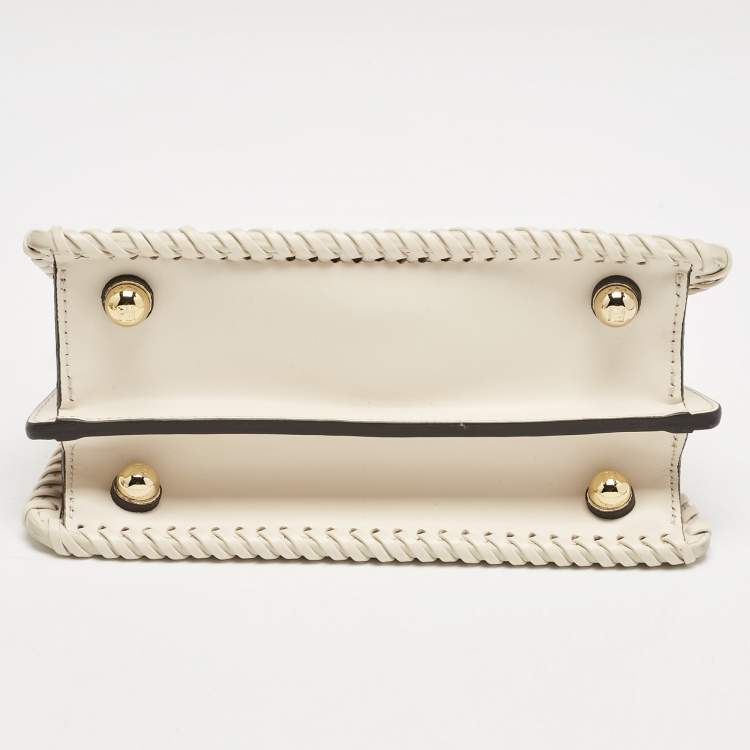 Pre Owned Fendi Light Beige Braided Leather Petite Peekaboo ISeeU Top Handle Bag