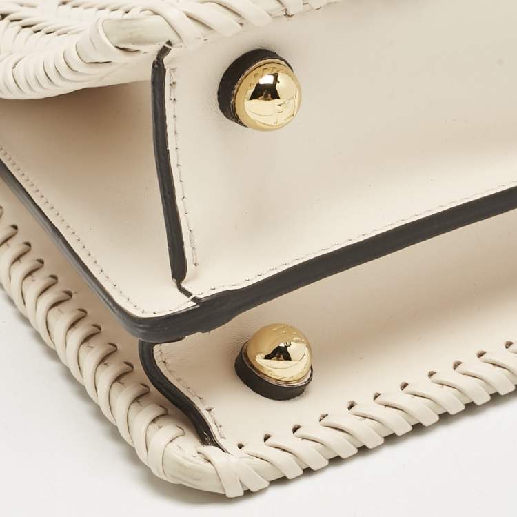 Pre Owned Fendi Light Beige Braided Leather Petite Peekaboo ISeeU Top Handle Bag