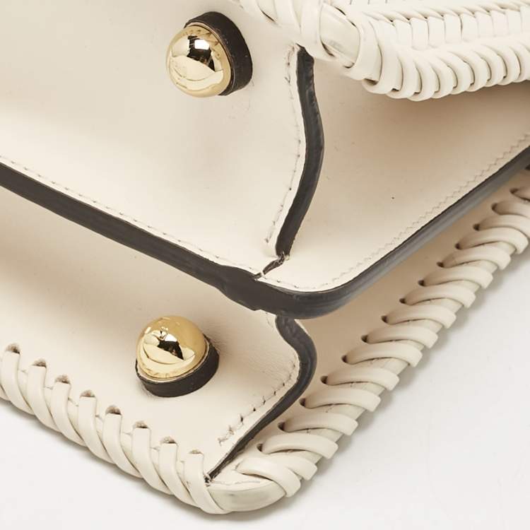 Pre Owned Fendi Light Beige Braided Leather Petite Peekaboo ISeeU Top Handle Bag