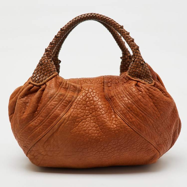 Pre Owned Fendi Brown Pebbled Leather Spy Bag