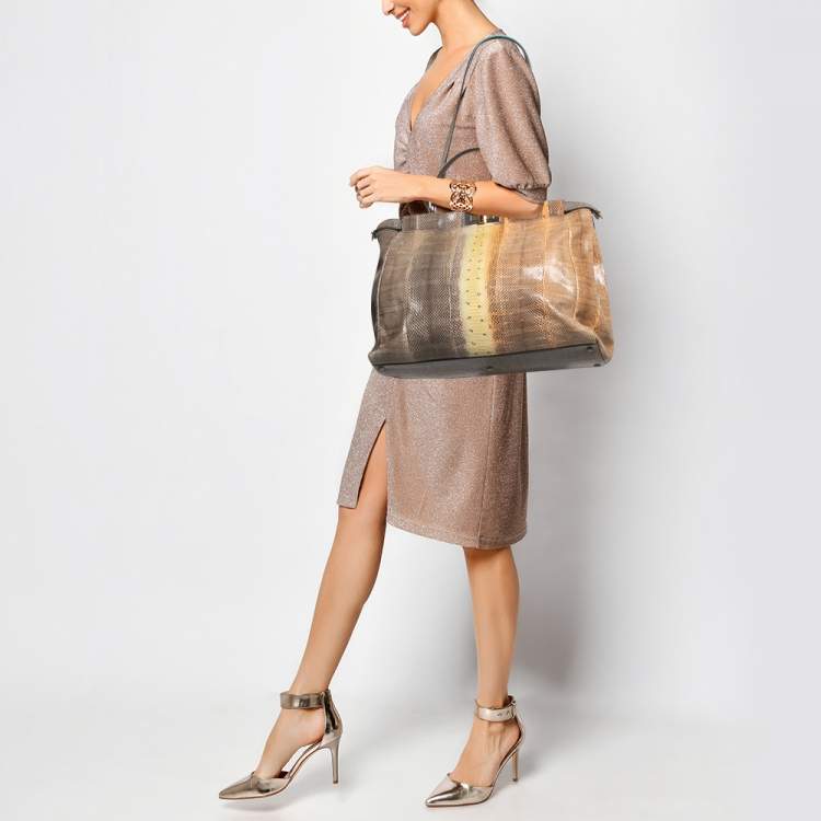 Pre Owned Fendi Multicolor Python Large Peekaboo Top Handle Bag