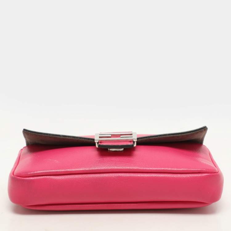 Pre Owned Fendi Pink Leather Micro Baguette Bag
