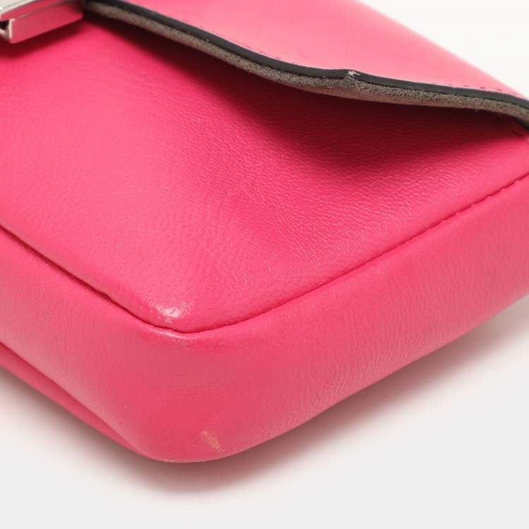 Pre Owned Fendi Pink Leather Micro Baguette Bag