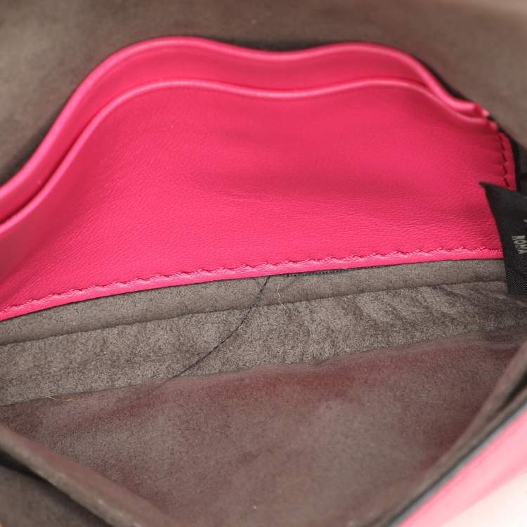 Pre Owned Fendi Pink Leather Micro Baguette Bag