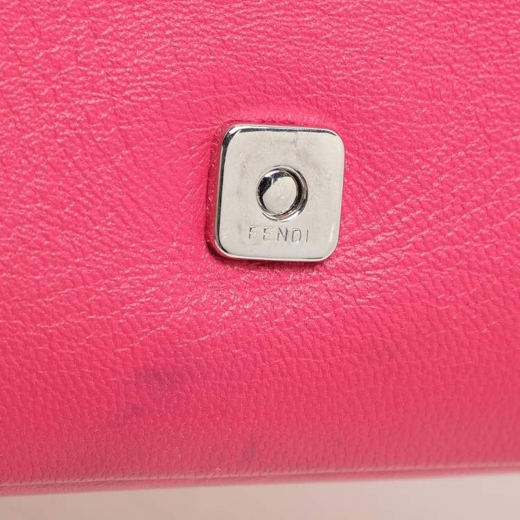 Pre Owned Fendi Pink Leather Micro Baguette Bag