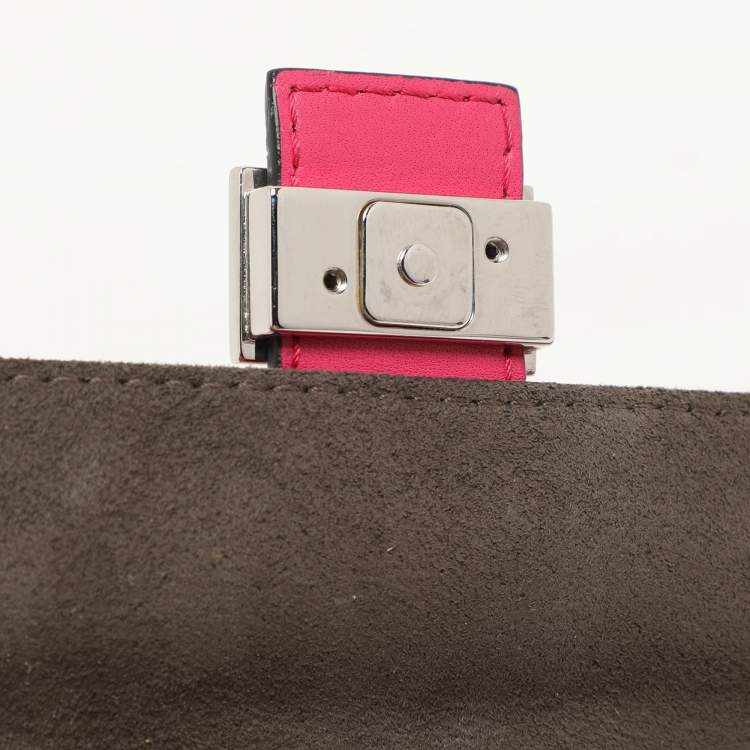 Pre Owned Fendi Pink Leather Micro Baguette Bag