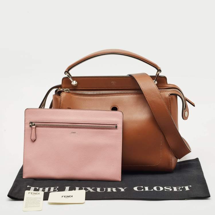 Pre Owned Fendi Brown Leather Dotcom Top Handle Bag
