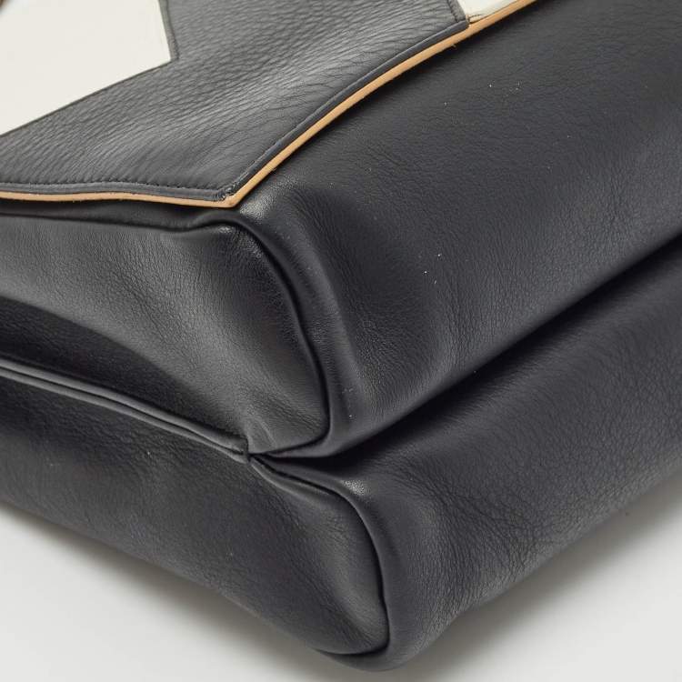 Pre Owned Fendi Black Leather Large Color Block Claudia Shoulder Bag