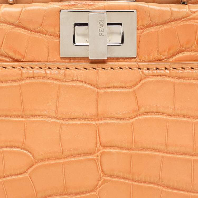 Pre Owned Fendi Brown Crocodile Micro Peekaboo Top Handle Bag