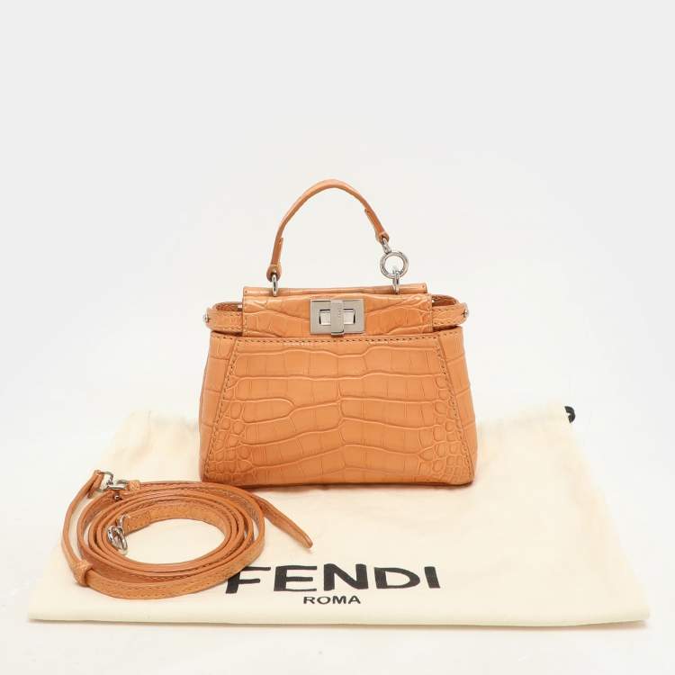 Pre Owned Fendi Brown Crocodile Micro Peekaboo Top Handle Bag