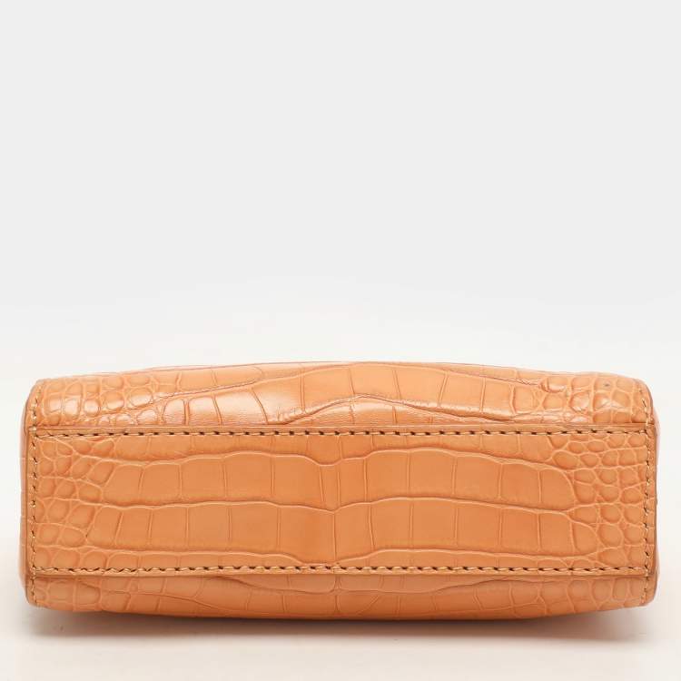 Pre Owned Fendi Brown Crocodile Micro Peekaboo Top Handle Bag