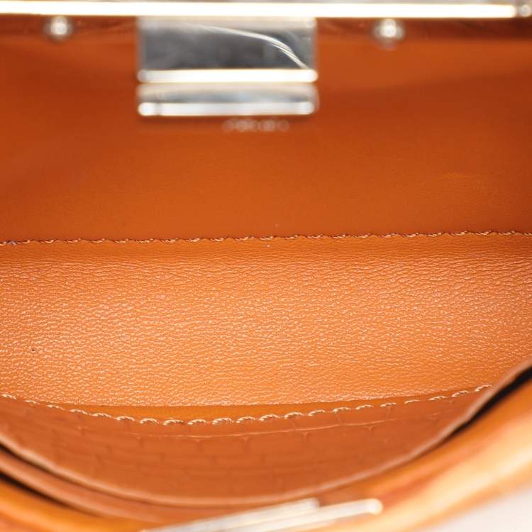 Pre Owned Fendi Brown Crocodile Micro Peekaboo Top Handle Bag
