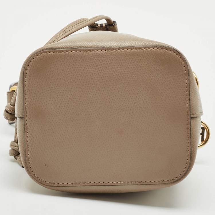 Pre Owned Fendi Beige Leather Mini Mon Tresor Drawstring Bucket Bag