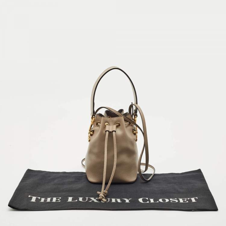 Pre Owned Fendi Beige Leather Mini Mon Tresor Drawstring Bucket Bag