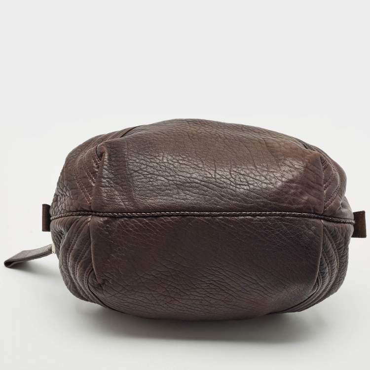 Pre Owned Fendi Dark Brown Pebbled Leather Baby Spy Bag