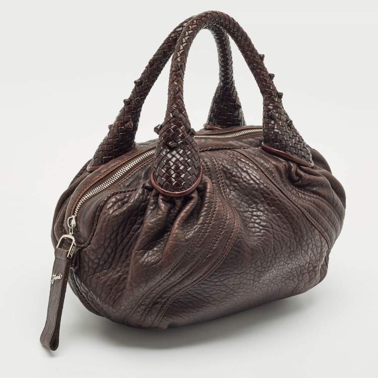 Pre Owned Fendi Dark Brown Pebbled Leather Baby Spy Bag