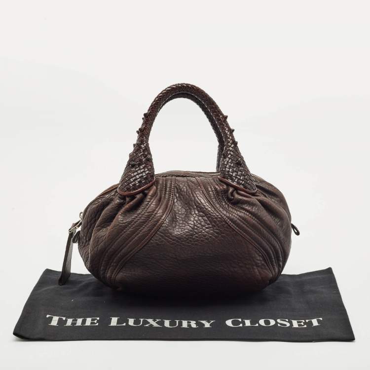 Pre Owned Fendi Dark Brown Pebbled Leather Baby Spy Bag