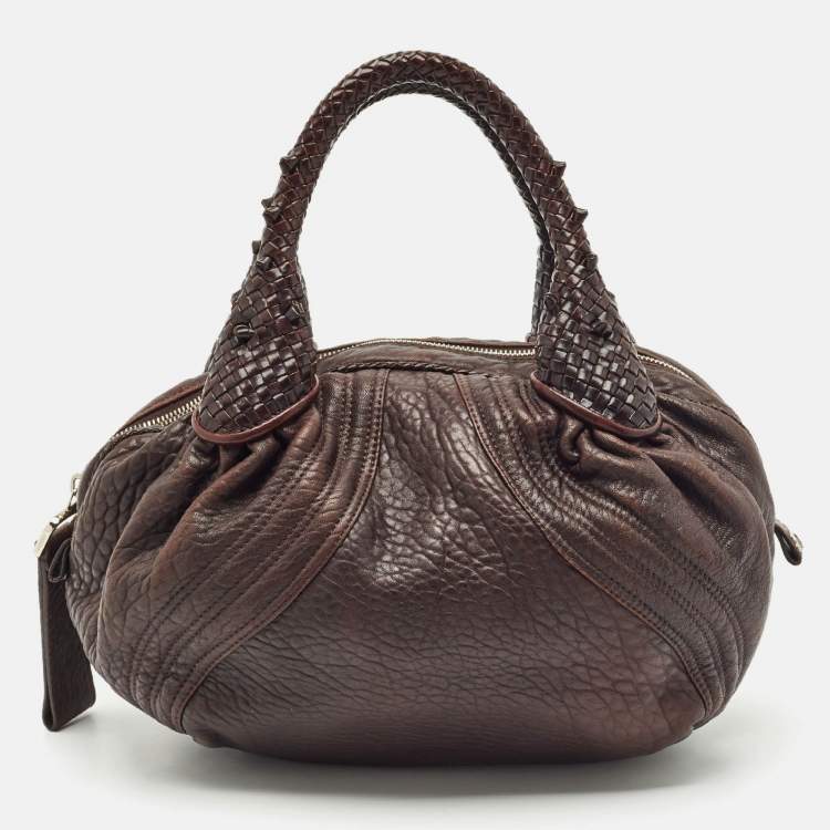 Pre Owned Fendi Dark Brown Pebbled Leather Baby Spy Bag