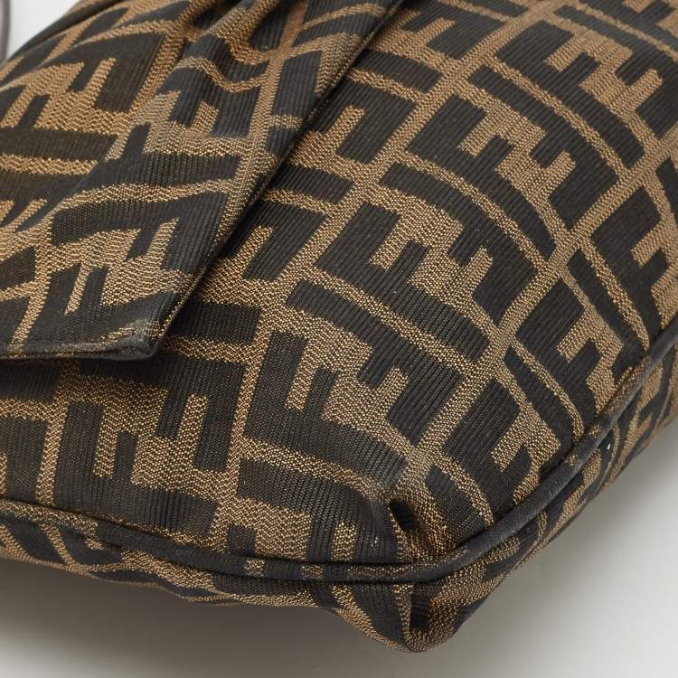 Pre Owned Fendi Tobacco Zucca Canvas and Patent Leather Mia Flap Shoulder Bag
