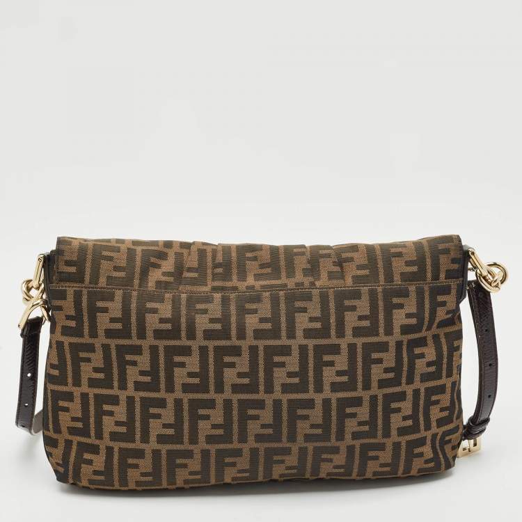Pre Owned Fendi Tobacco Zucca Canvas and Patent Leather Mia Flap Shoulder Bag