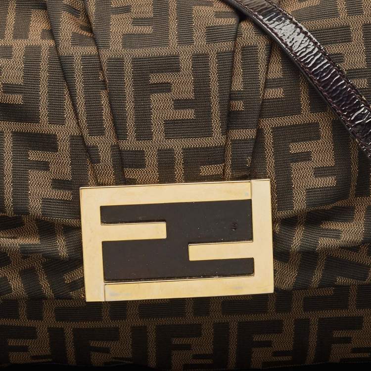 Pre Owned Fendi Tobacco Zucca Canvas and Patent Leather Mia Flap Shoulder Bag