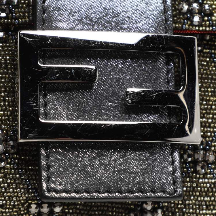 Pre Owned Fendi Olive Green/Silver Beads and Leather Mama Baguette Bag