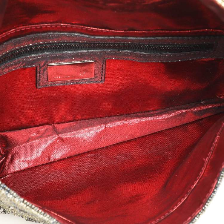 Pre Owned Fendi Olive Green/Silver Beads and Leather Mama Baguette Bag